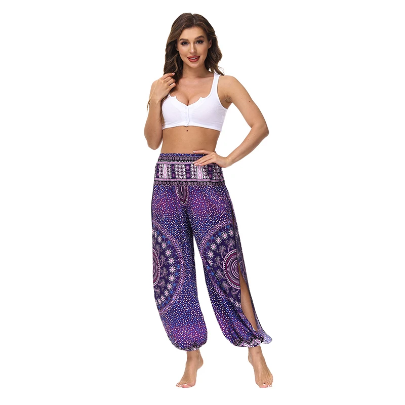 Women's High Slit Harem Yoga Pants Loose Fit Lounge Pants Side Slit Joggers  Hippie Harem Pants Beach Cover-up Pants