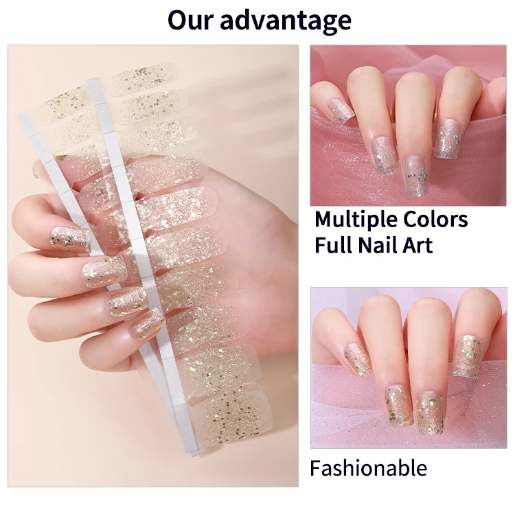 Wholesale High Quality Nail Art Stickers Decals Semi Cured Gel Nail Strips Uv Gel Nail Stickers