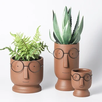 Home Garden Nordic Cute Glasses Boy Cartoon Pots for Succulents Indoor Catcus Planters Ceramic Succulent Flower Pot