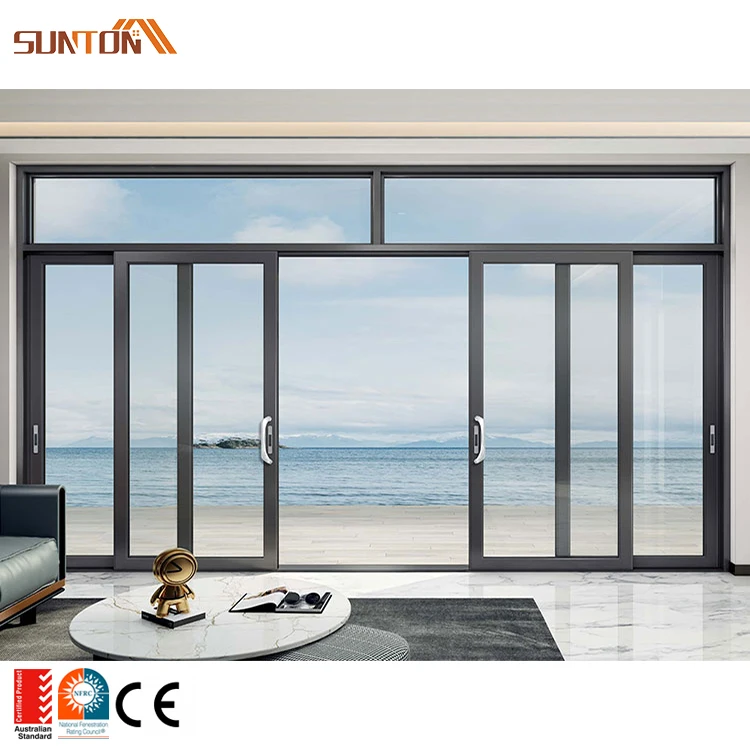 Custom Made Modern Multi Slide Doors Exterior Patio Large 4 Panel Aluminium Lattice Glass Sliding French Door with Grid Design