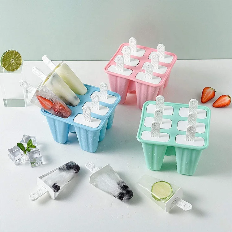fácil de quitar sin BPA y aprobado por la FDA 6 piezas Molde de silicona reutilizable para paletas de helado 