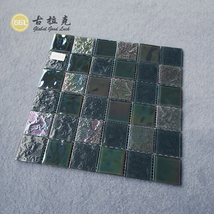 glittering grey square glass mosaic tile outdoor crystal mosaic  for swimming pool