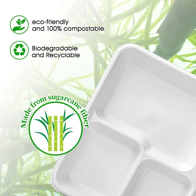 Heavy Duty 8 Inch Disposable 3 Compartment Container Compostable White ...