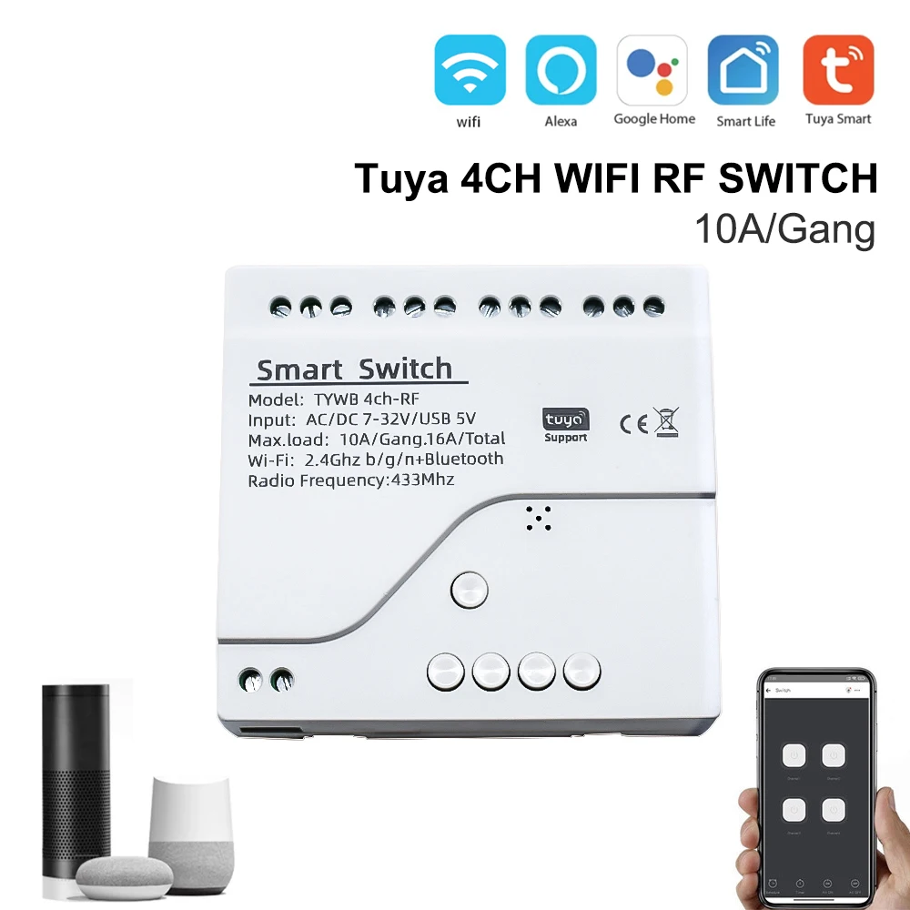 4ch Tuya Wireless Wifi Switch Module Wifi Remote Control Tuya Ac Dc 12v ...
