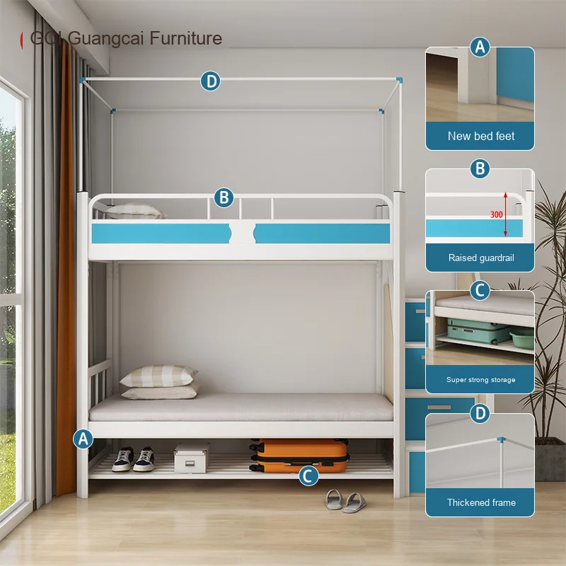 Modern Metal Bunk Bed College Dormitories Apartments Lower Bunk Wardrobe/Desk Combination Iron Frame Bunk Bed