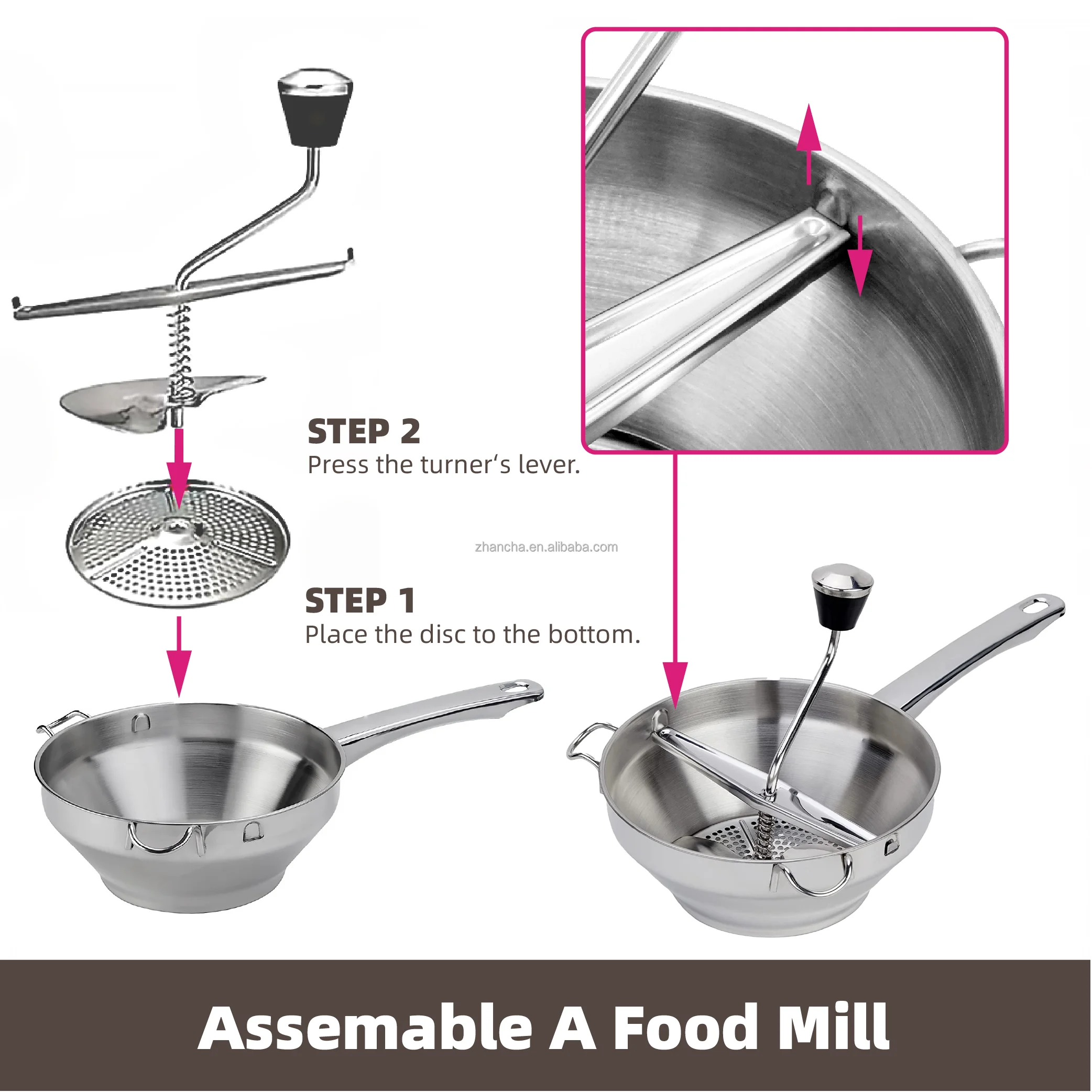 Stainless Steel Hand Crack Vegetables Mill Grinding Mushed Potato and Salad