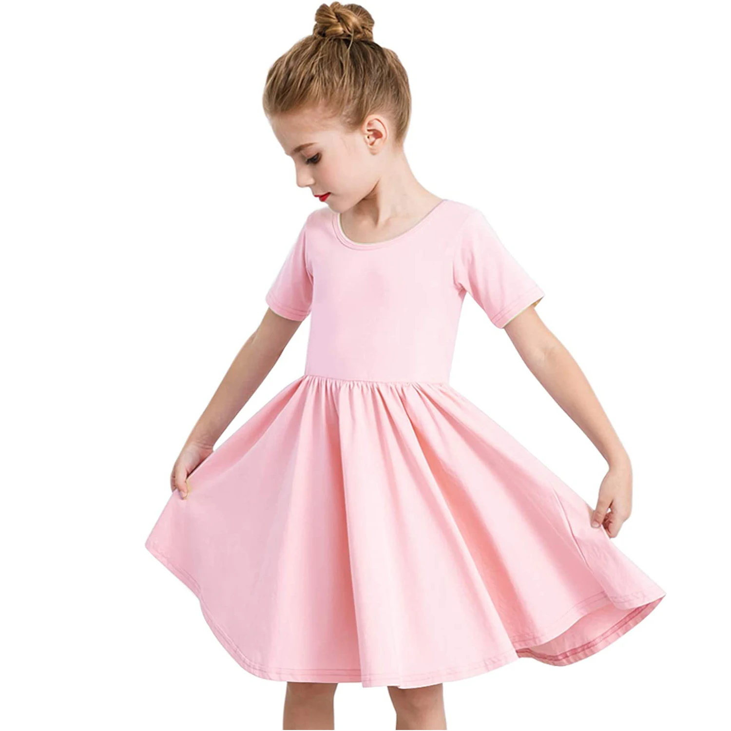 Filles Coton Haut Taille Twirly Robe Patineuse Enfant Casual Parti Robes 