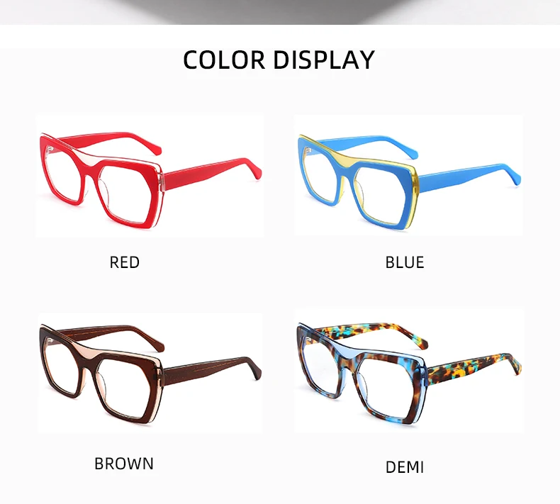 Acetate Glasses Frame Vintage Retro Polygon Eyeglasses Women Optical