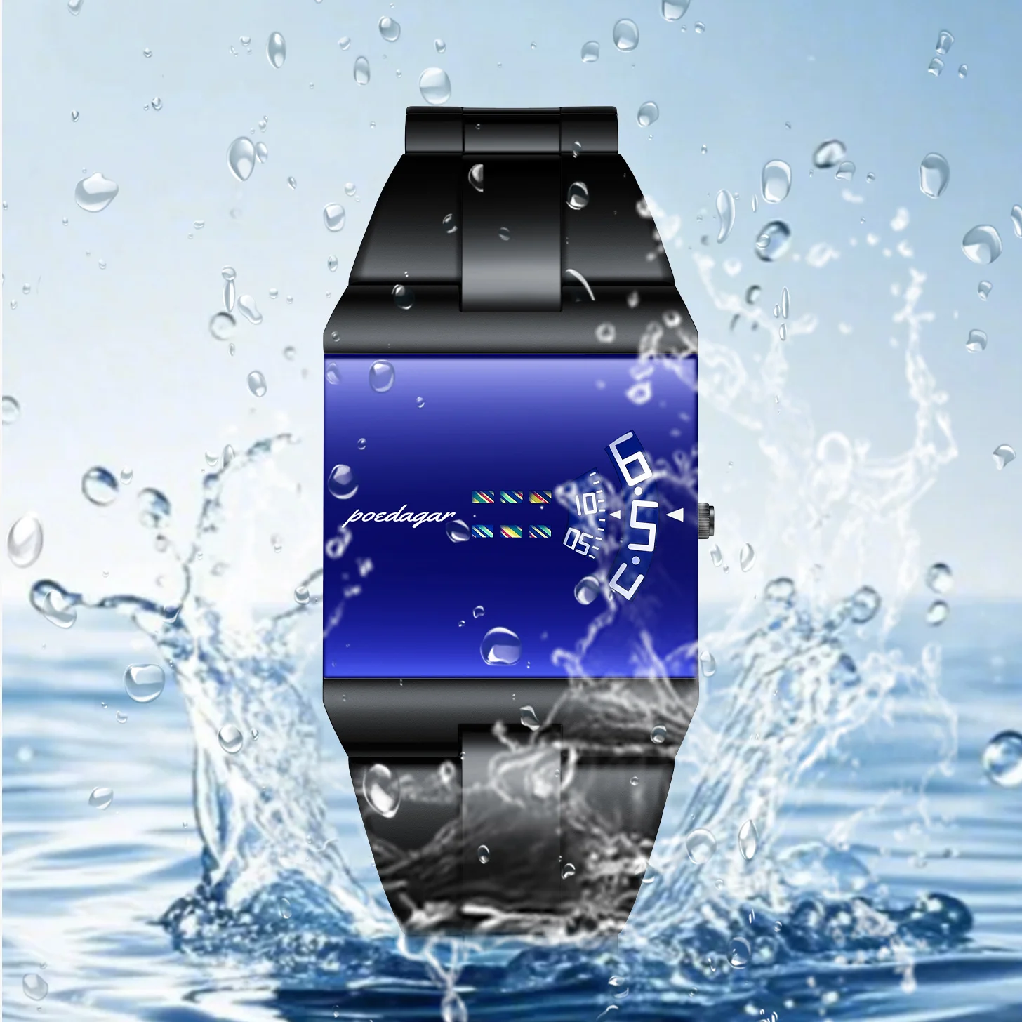 Poedagar 857 High Quality Square Dial Design Stainless Steel Band Watch for Men High-End Waterproof Quartz Movement Wristwatch