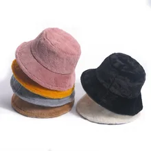 Korean Version Women's Small Rabbit Fur Bucket Hat Solid Color Warm Thick Windproof Ear Protection for Autumn Winter Fisherman