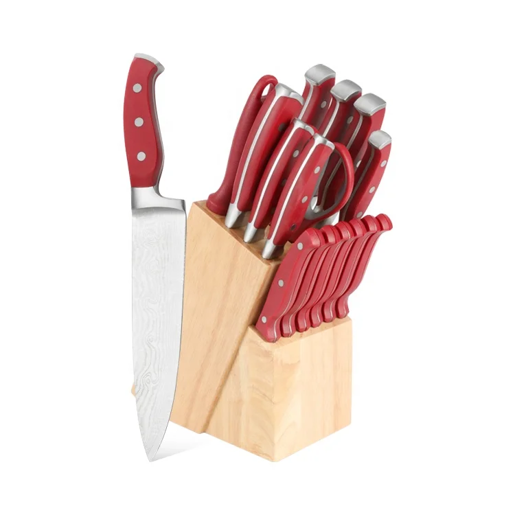 16pcs Stainless Steel Knife For Kitchen Abs Handle Wooden Block Kitchen