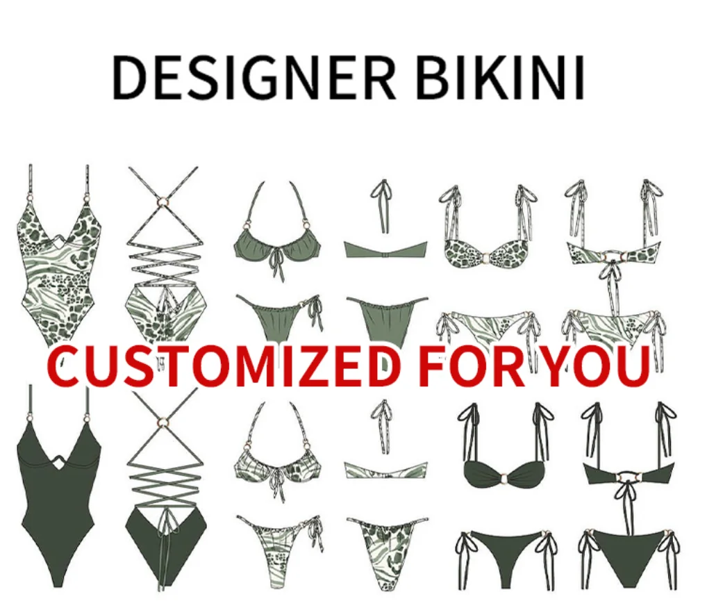 OEM Custom Bathing Suit Solid Blank O Ring Luxury Swimwear Women Sexy Bandeau Tube Top Triangle String Thong Micro Bikini Set