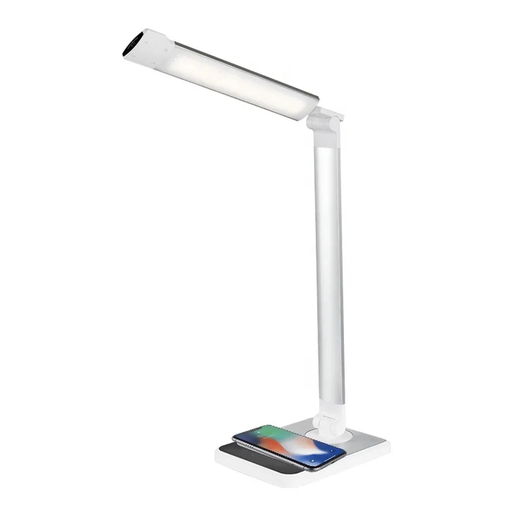 silver black office study reading foldable smart bedside led desk table lamp with wireless charger