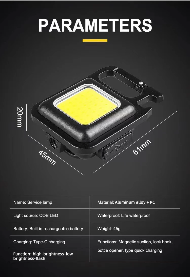 500 Lumens Mini Aluminum Rechargeable Portable Pocket Waterproof Magnetic COB Led Keychain Light Flashlight Camping Work Light factory