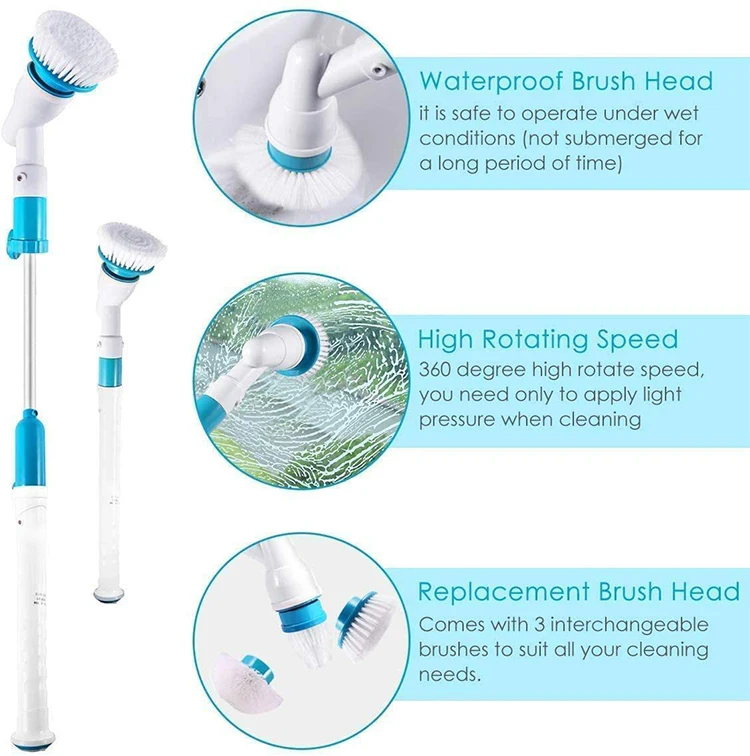 Electric Cleaning Brush Handheld Long Handle Automatic Rotation ...