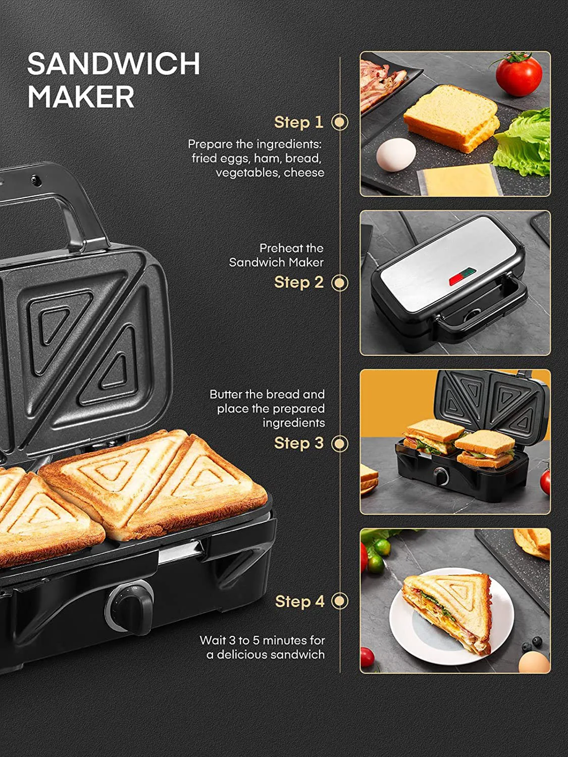 Waffle Maker in Sandwich Toaster with Removable Plates