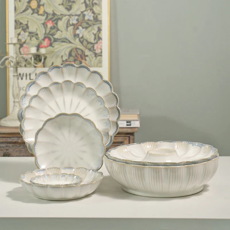 Japanese Flower Edge Ceramic Dinnerware Set Plate Dish Porcelain Tableware Dessert Plate Dinner Sets details