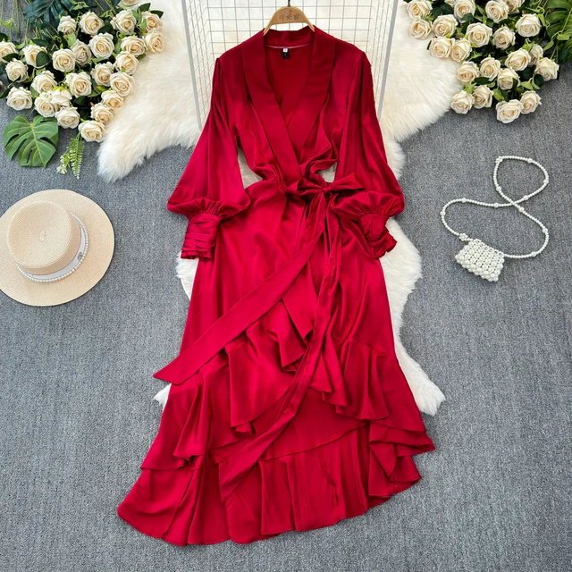 ZT1136 Satin V-neck gown irregular formal dress Peplum lace-up elegant ladies' dress