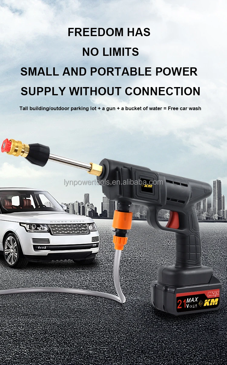 Km High Pressure Car Washer Cordless Water Car Wash Gun Portable Car