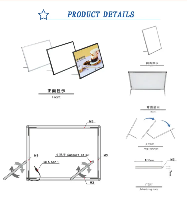 A1 A2 A3 A4 Factory Led Poster Frame Desktop Lightbox For Cinema Store