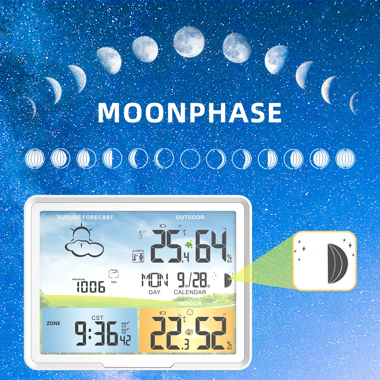 1pc Weather Station Wireless Indoor Outdoor Thermometer, Professional Color  Display Temperature Monitor With Atomic Clock, Temperature, Humidity, Rain