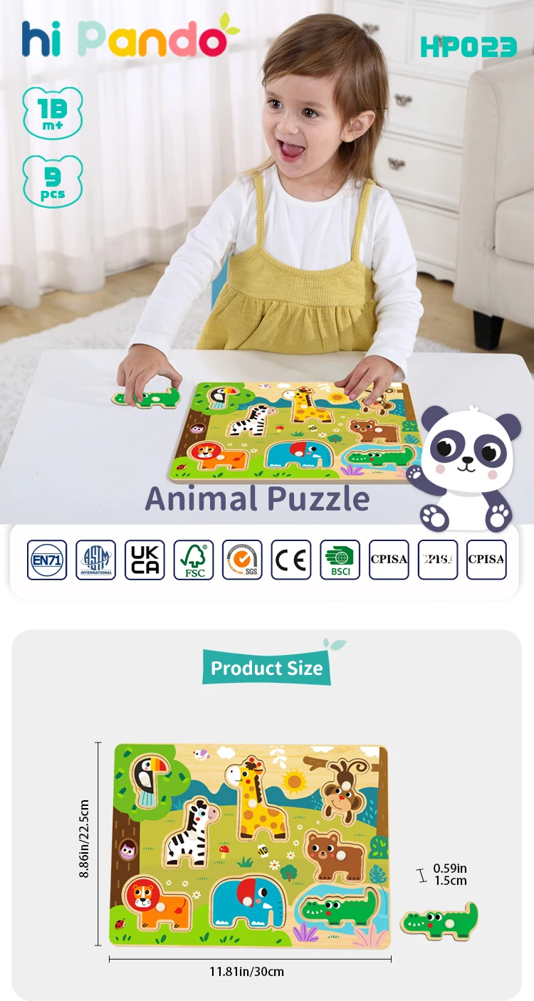 Wooden Montessori Shape Matching Board Animal Puzzle Educational Jigsaw ...