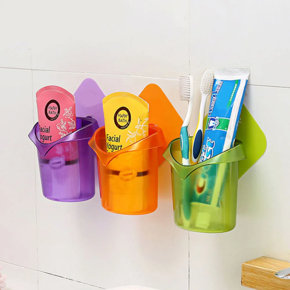 Cross Border Non Perforated Adhesive Wall Mounted Creative Suction Cup Plastic High Lightweight Durable Mouthwash Storage Tier