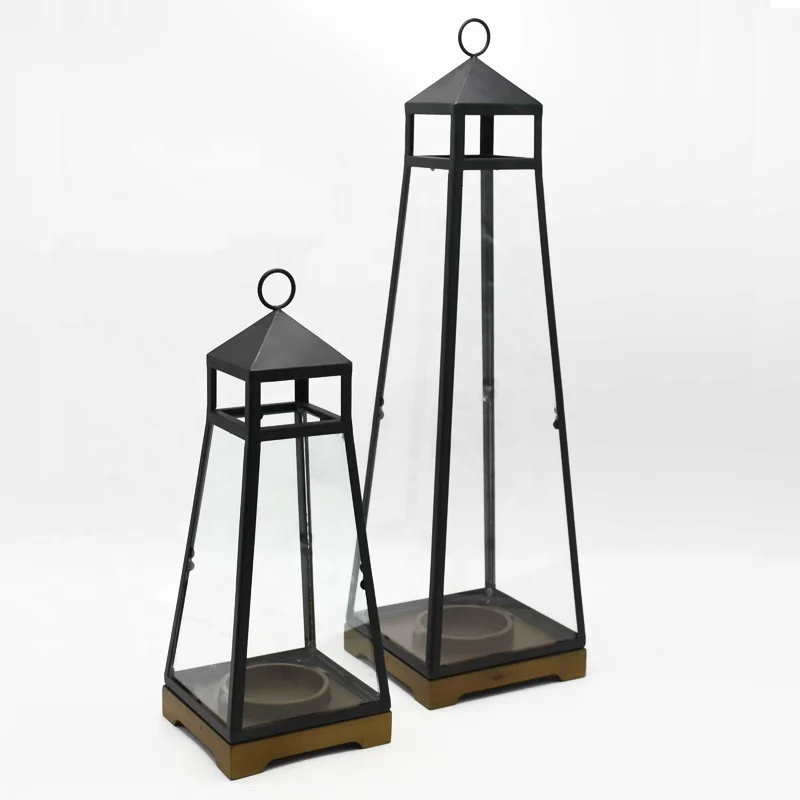 Vintage Black Lantern Metal Glass Indoor Outdoor Decorative Candle
