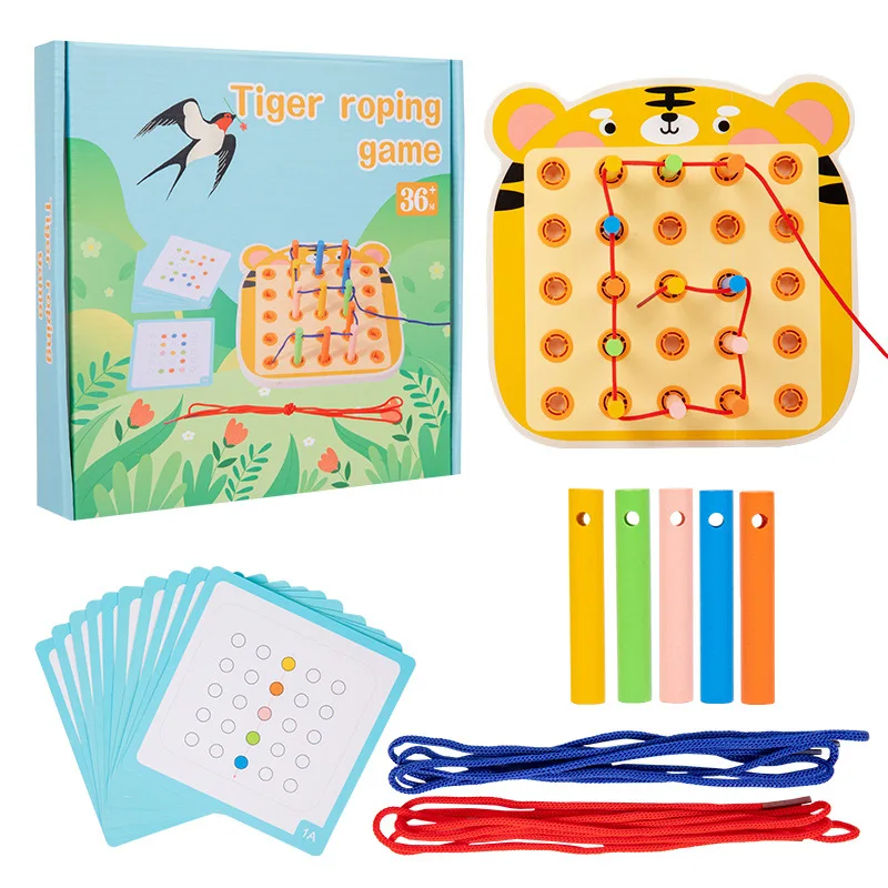 Qiaike Wooden Children's Animal Lacing Game Kids Rope Thread Stick Exercise Baby Hand-eye Coordination Educational Toy