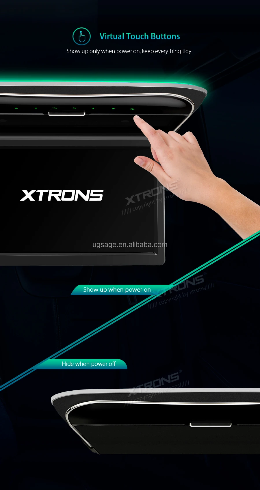 XTRONS Touch Panel 11.6 Inch 1366*768 Car Roof Mounted Player , Car ...
