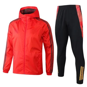 Latest Fashion Red & Black Thai Quality Soccer Windbreaker Jacket Training Jogging Hooded Tracksuit for Men