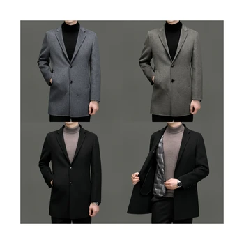 men's business mid to long style fashion slim fit woolen coat solid color handsome men's coat