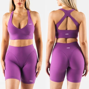 Custom Sample Fitness Yoga Bra Workout Clothes 2 Pieces V Shape High Waisted Gym Shorts Yoga Sets