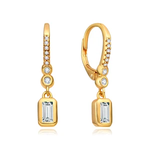 POLIVA Wholesale Rhodium Plated  Square CZ Crystal Huggie Hoop Earrings Cubic Zircon Drop Hoop Earrings