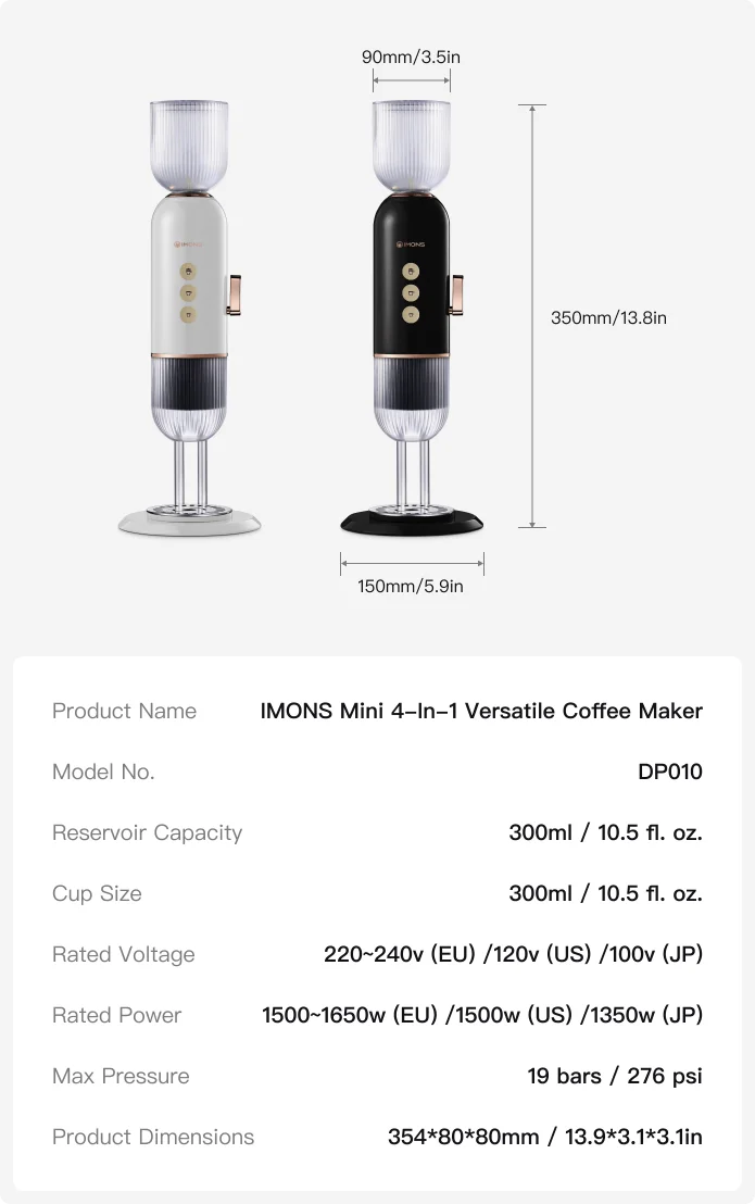 IMONS Mini 4-in-1 Macchina per Espresso Rapida Rapida, Riscaldamento a  Pressione 19 Bar in 3 Secondi, 3 Cartucce Intercambiabili per Capsule,  Caffè