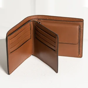 Custom Logo Pebble Leather Brown Men's Trifold Short Credit Card Wallet Money Coin Purse for Men