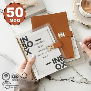 Eco-Friendly Clear PVC Transparent Planner PU Leather Journal Wholesale Custom Logo Refillable A5 Journal Ring Binder Notebook