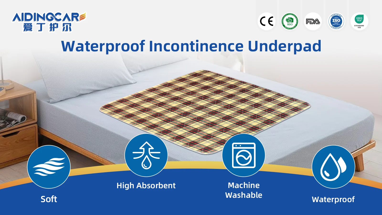 Wholesale Large Adult Children's Incontinence Bed Pads Washable 3-Laye - product detail 1