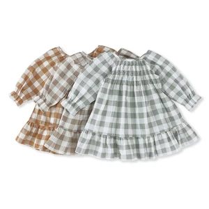 Hot Selling Short-sleeved Baby Clothes Linen Dress Baby Girl Gingham Dress Children Summer Casual OEM Service Long Sleeve Solid
