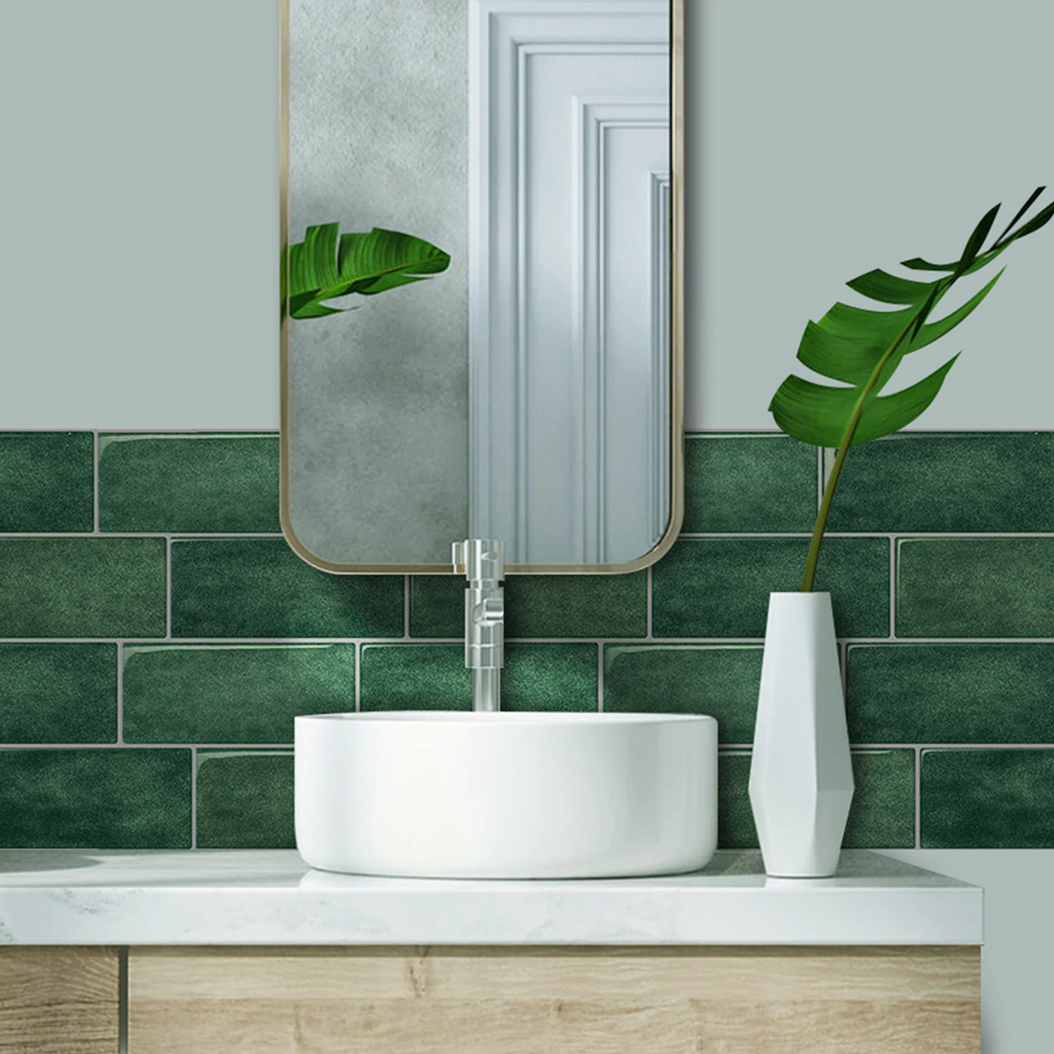 Factory Outlet Metro Self Adhesive 3D Effect Home Decor Peel and Stick Backsplash Green Marble 3D Wall Tiles Stick on Tiles