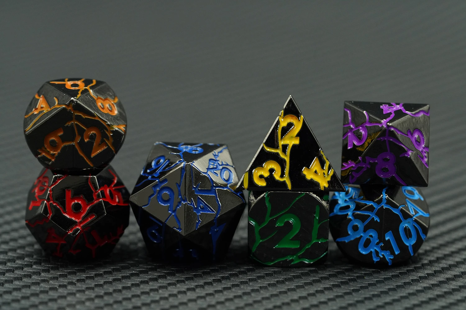 Dragon Crack Metal Rainbow 7-Piece RPG D&D Polyhedral Dice Set for Dungeons and Dragons details