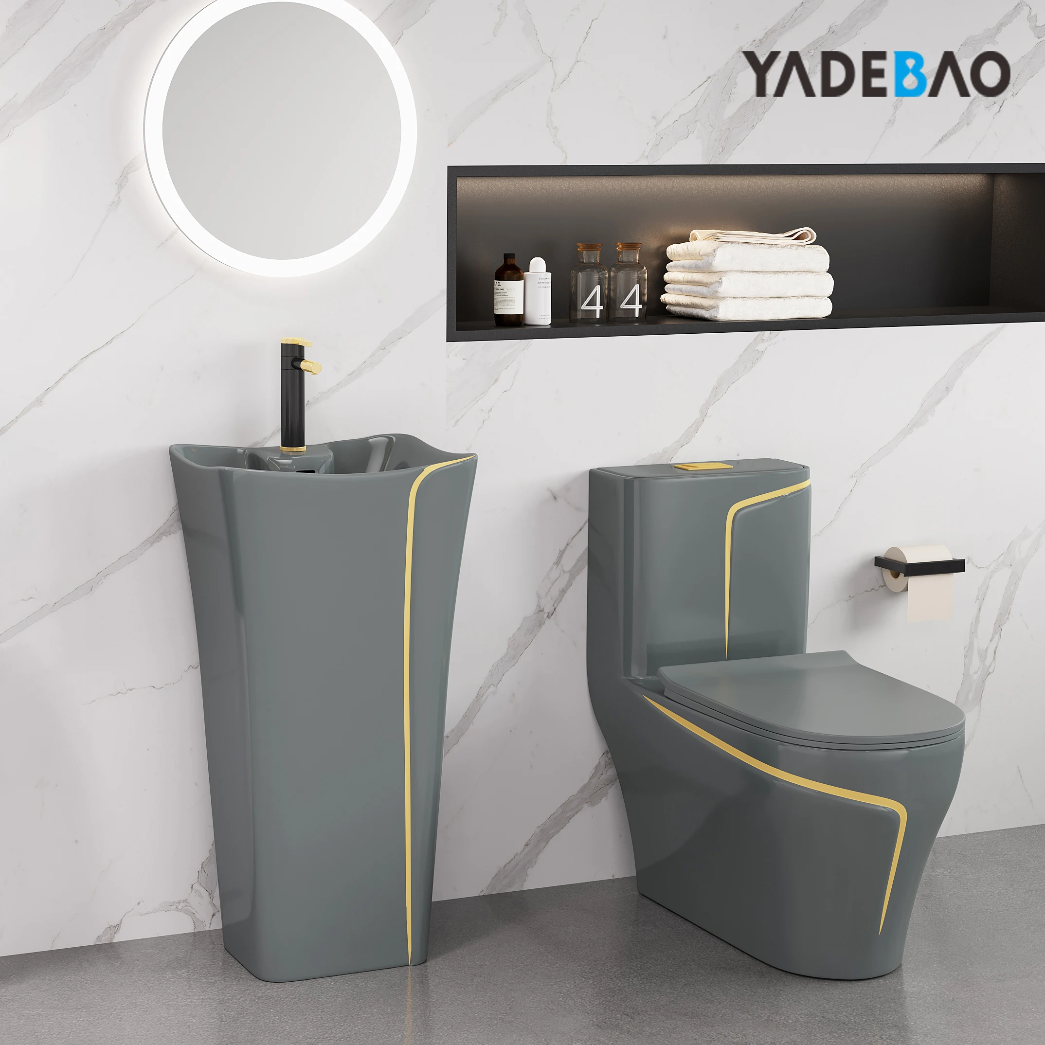 Luxury Grey Gold Bathroom Gravity Flushing WC P-trap/S-trap Colored Gray Toilet Bowl One Piece WC Toilets Gray Toilet Set
