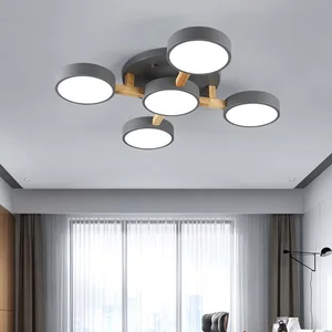 JACKSUN Nordic LED Round Disc Ceiling Light Living Room Lighting Creative Macaron-Style Multi-Head Combination Thin Panel Light