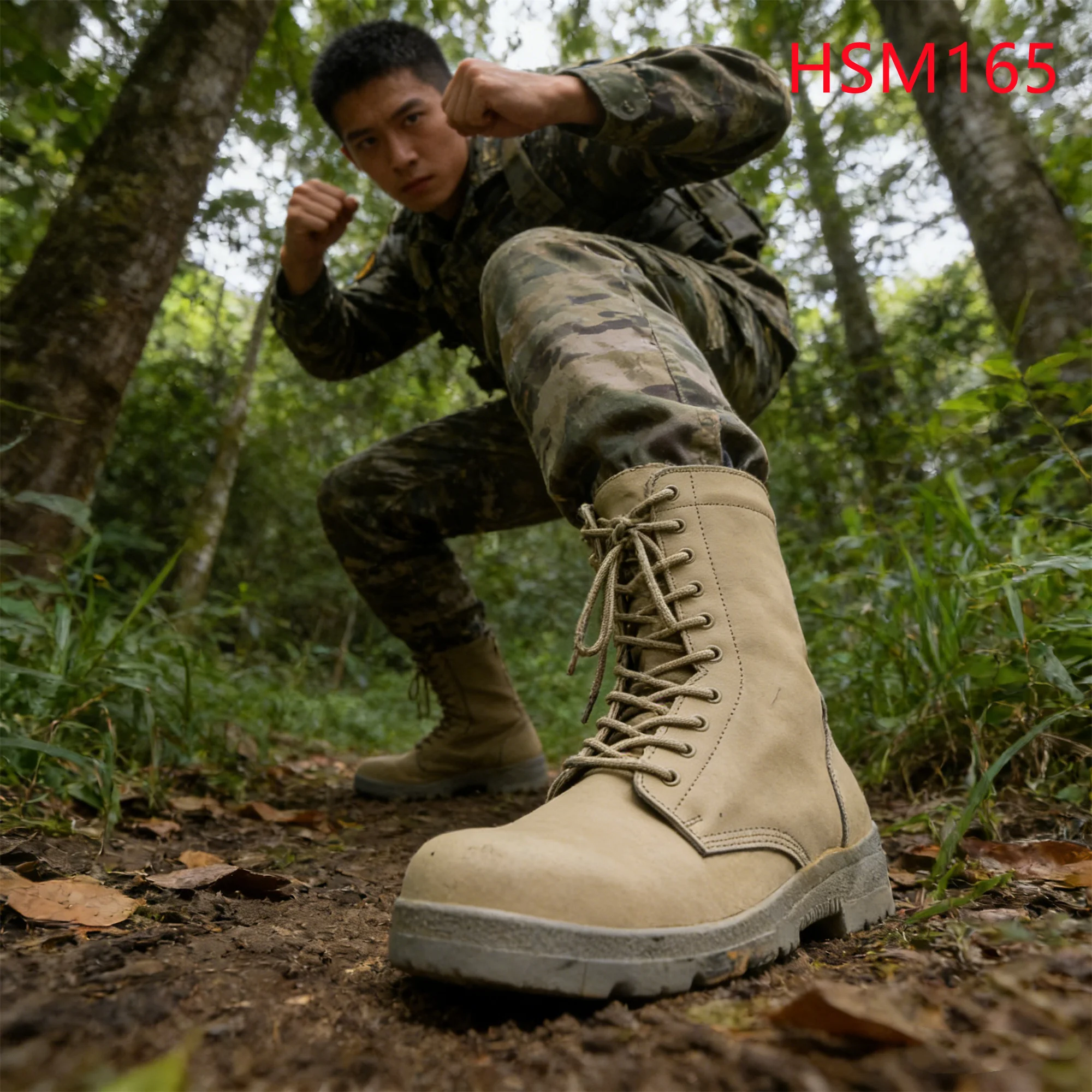 HY,best Quality Full Natural Cow Leather Green Tactical Gear Boots Jungle Adventure Outsole with Drain Hole Hunting Boots HSM165