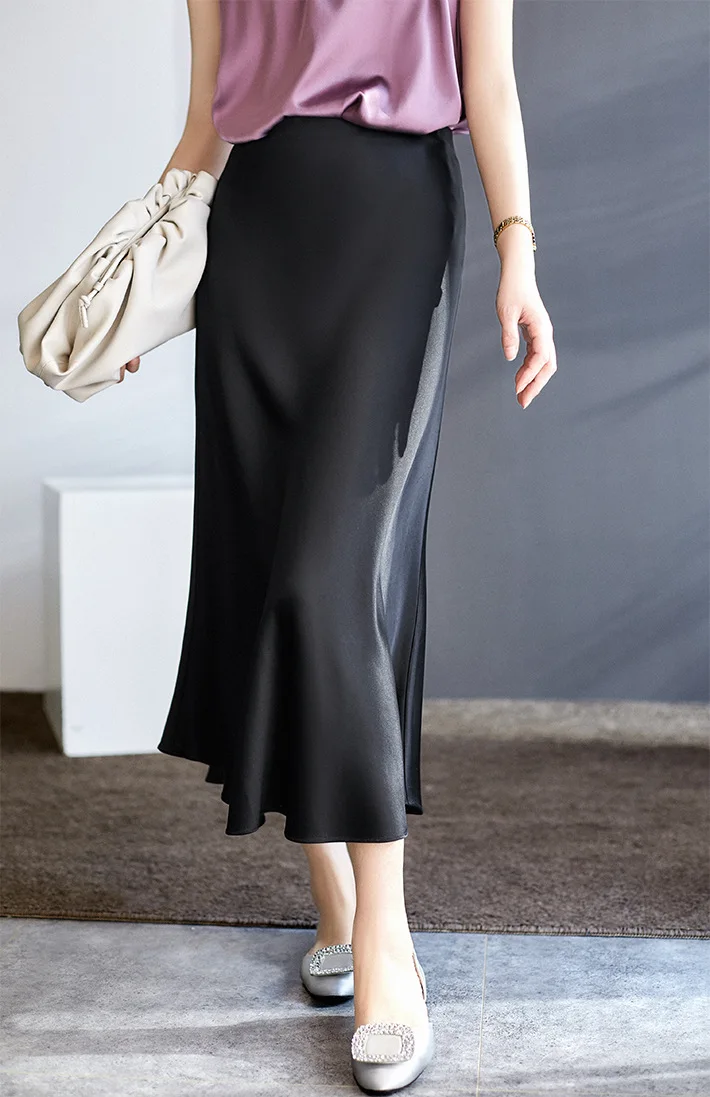Ladies Latest Long Skirt Design New Fashion Satin Fabric Black Red ...