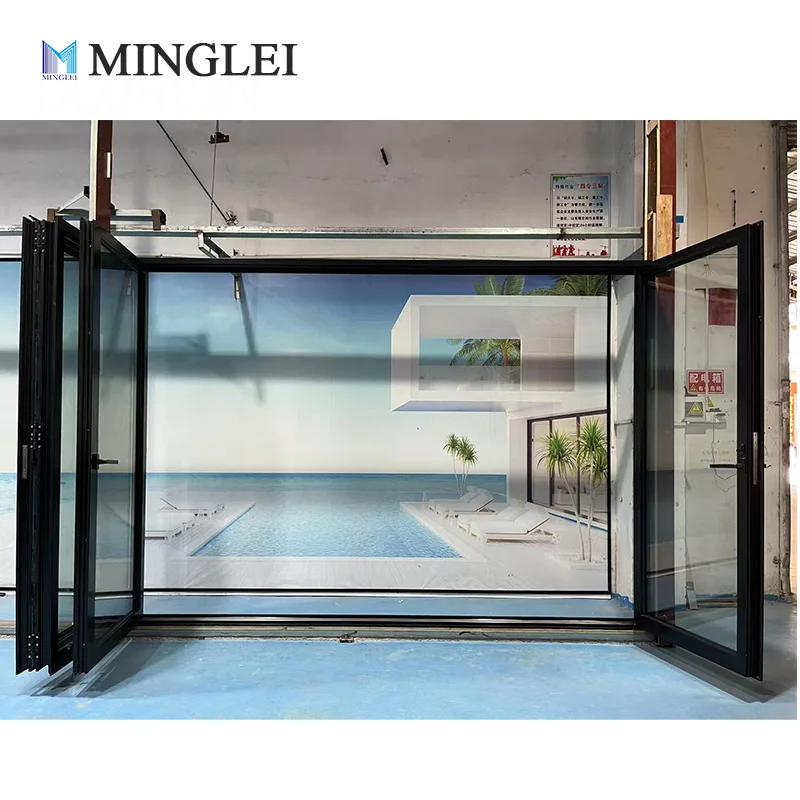 Minglei Modern Bi-Folding Door Hurricane-Proof Aluminum Alloy Patio Bifold Door for Villa