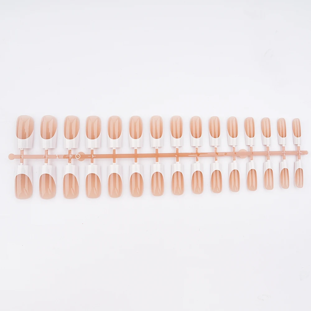 150 Pcs Pre-applied Tip Primer & Base Coat Cute French Tip Nails Brown Extra Short Square French Tip Press on Nails 15Sizes