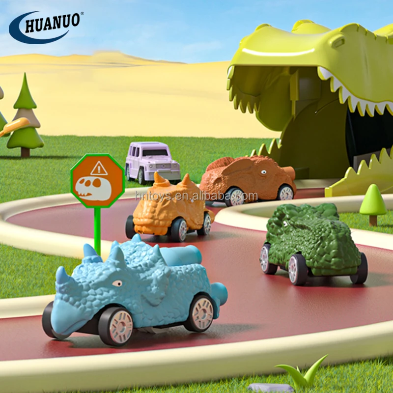 Kids Track Car Play Set Dinosaur Scene Ramp Climber with 8 Mini Car Tracking Toys