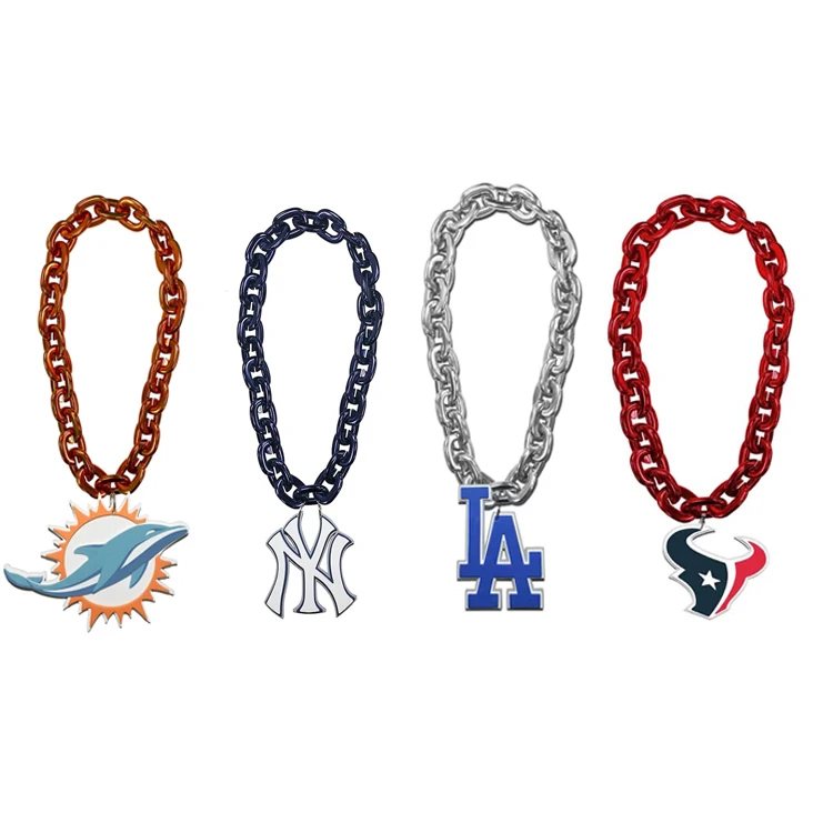 Custom Nfl Mlb Logo Fan Chain Football Baseball Team Plastic Necklace Big Gold Chain Sports