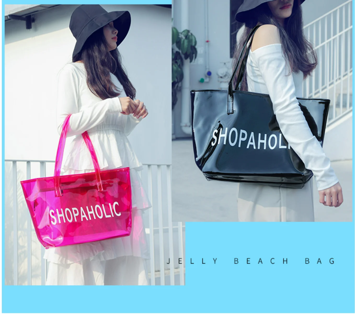 PVC Transparent Tote Bag Kit Love Letter Prints Clear Strip Fashion Design  Summer Beach Handbag For Women With Inner Small Purse